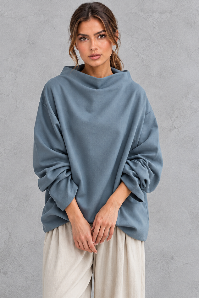 Women's loose roll neck sweater, front view