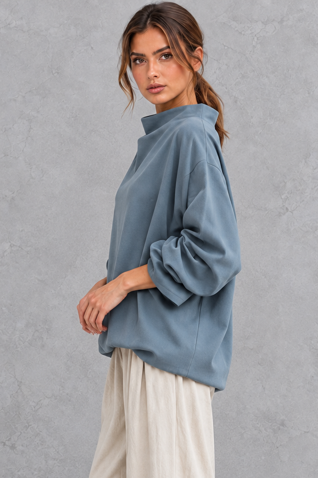 Roll neck long sleeve sweater in blue