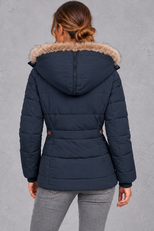 Women's Mid-Thigh Quilted Puffer Coat – Navy Blue