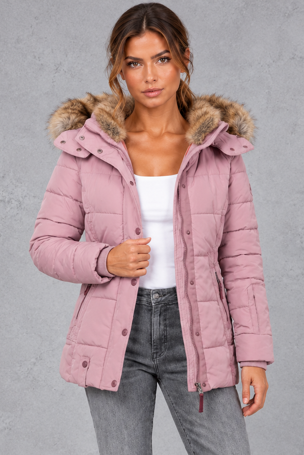 Women's Mid-Thigh Quilted Puffer Coat – Pink