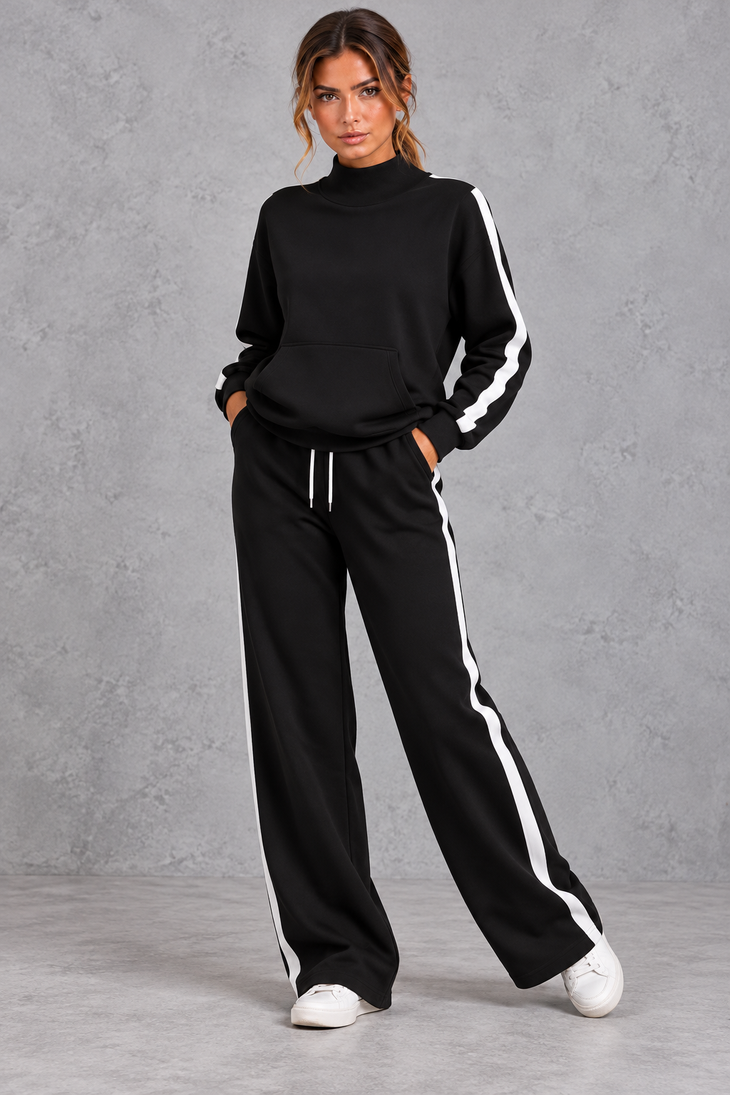 Front kangaroo pocket detail on the tracksuit sweatshirt