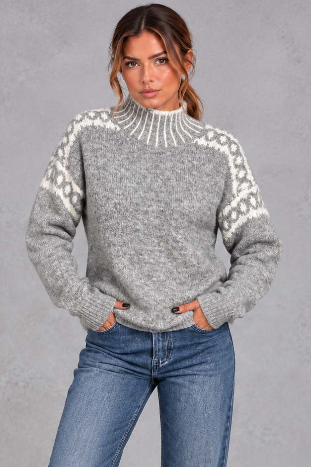 Women's Nordic Pattern Knitted Sweater – Gray