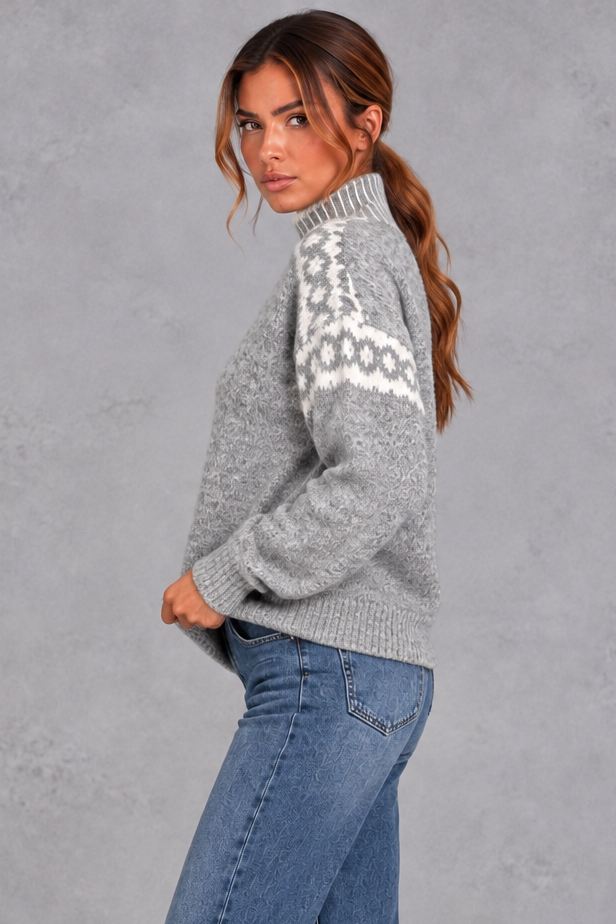 Women's Nordic Pattern Knitted Sweater – Gray