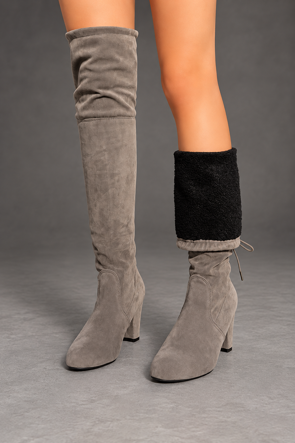 Women's Over-the-Knee Block Heel Boots – Gray