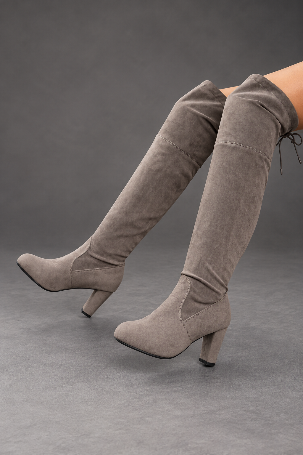 Women's Over-the-Knee Block Heel Boots – Gray
