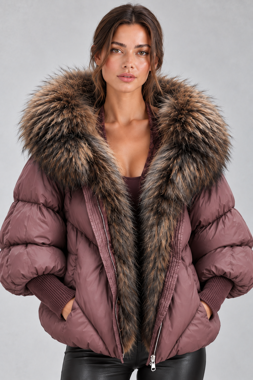 Close-up of thick faux fur trim on the hood