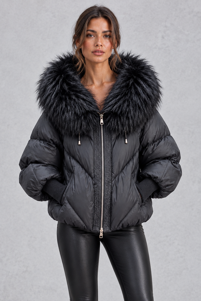 Oversized puffer jacket shown in black