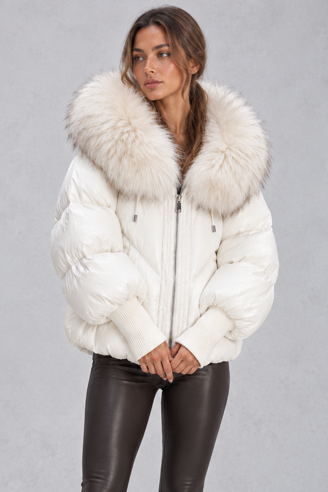 Oversized puffer jacket shown in white