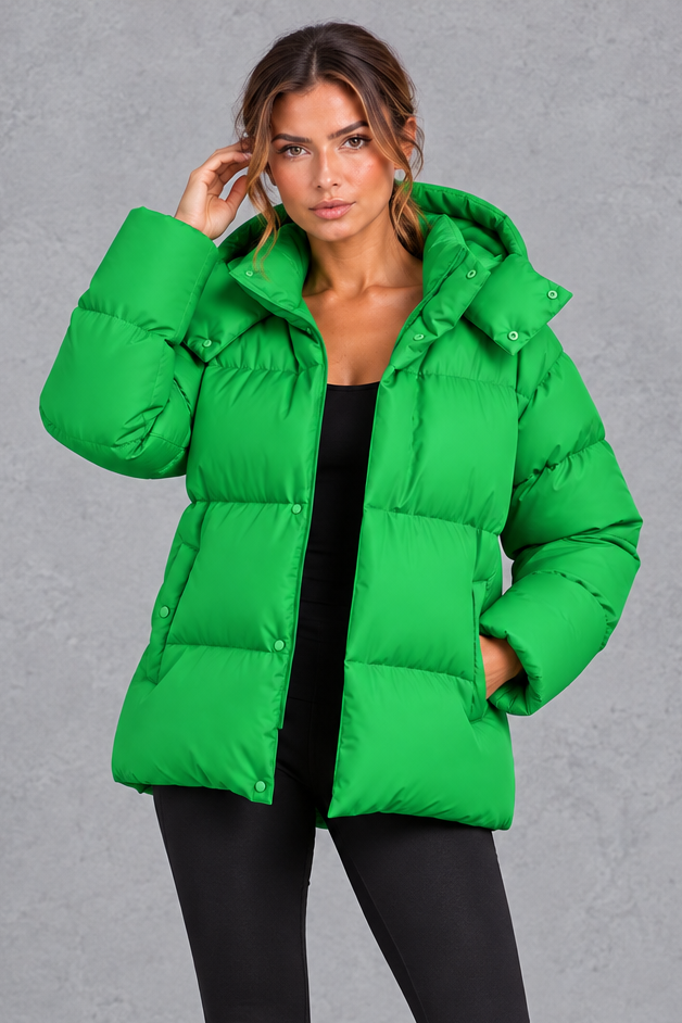 Women's Oversized Hooded Puffer Jacket – Green
