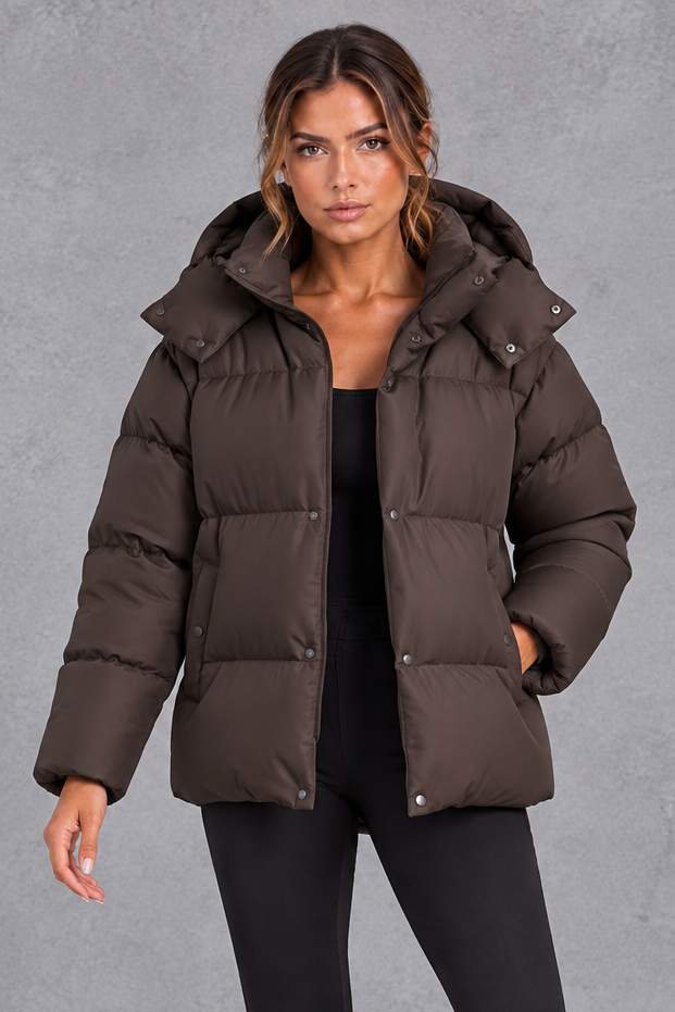 Women's Oversized Hooded Puffer Jacket – Brown