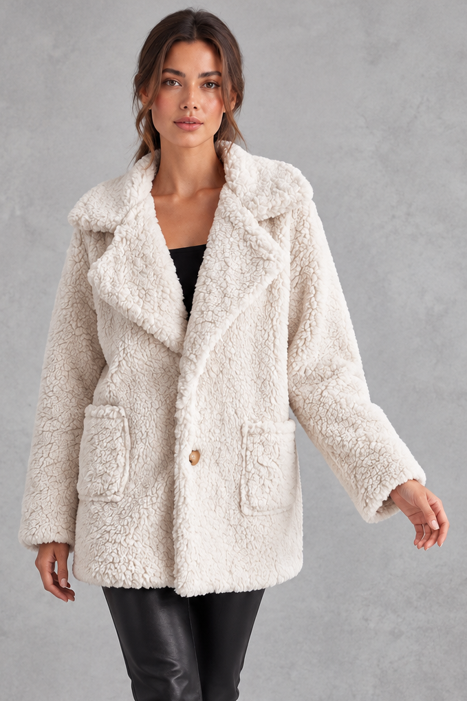 Women's Oversized Teddy Jacket – Cream