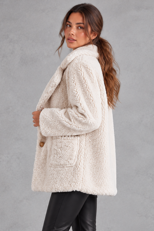 Women's Oversized Teddy Jacket – Cream