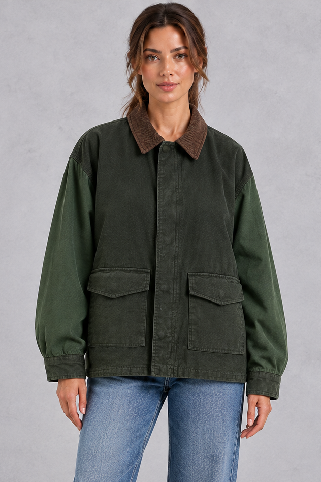 Women's Oversized Utility Jacket – Army Green