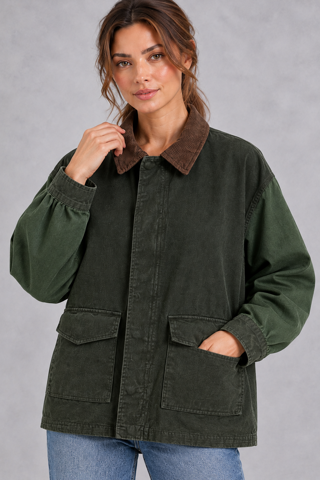 Women's Oversized Utility Jacket – Army Green