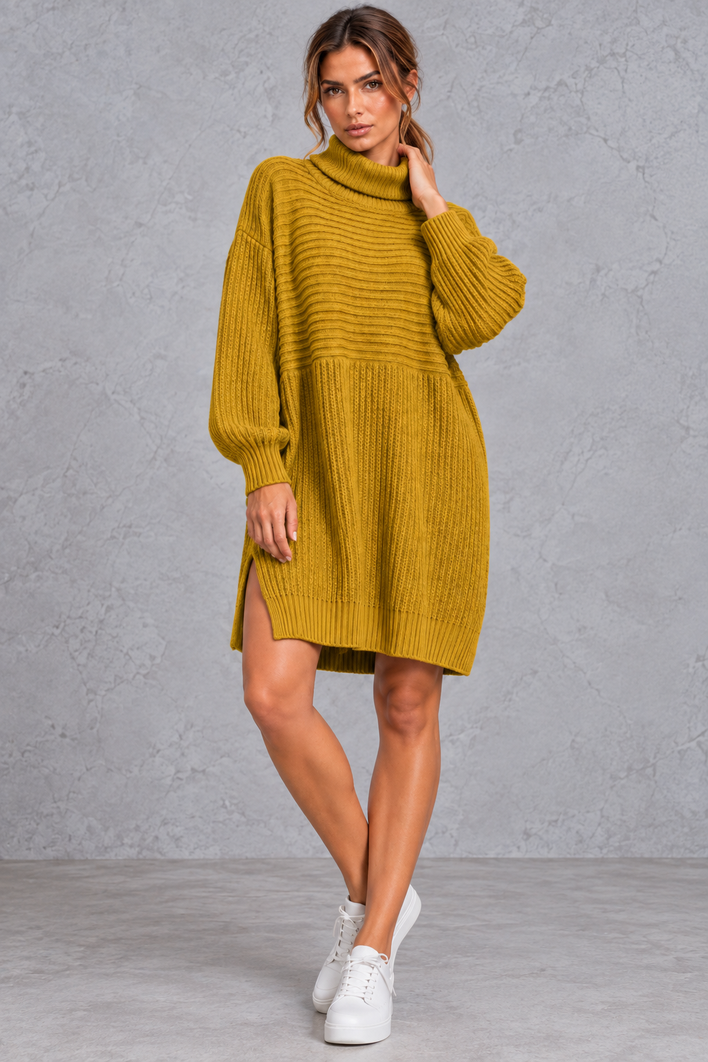Women's plus size sweater dress color options shown together
