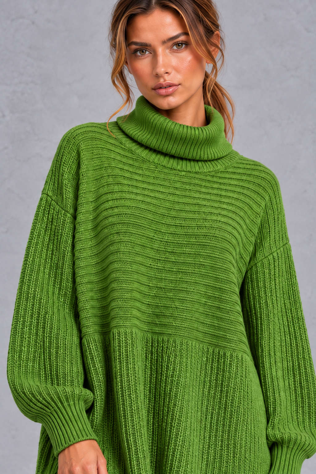 Close-up of the chunky ribbed knit texture on a plus size sweater dress