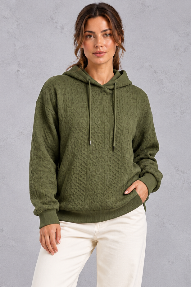 Cable knit hoodie in pink