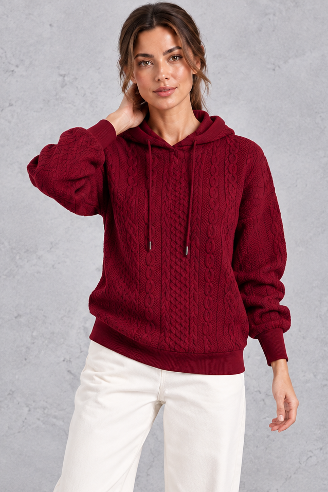 Cable knit hoodie in light purple
