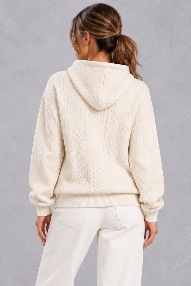 Cable knit hoodie in black