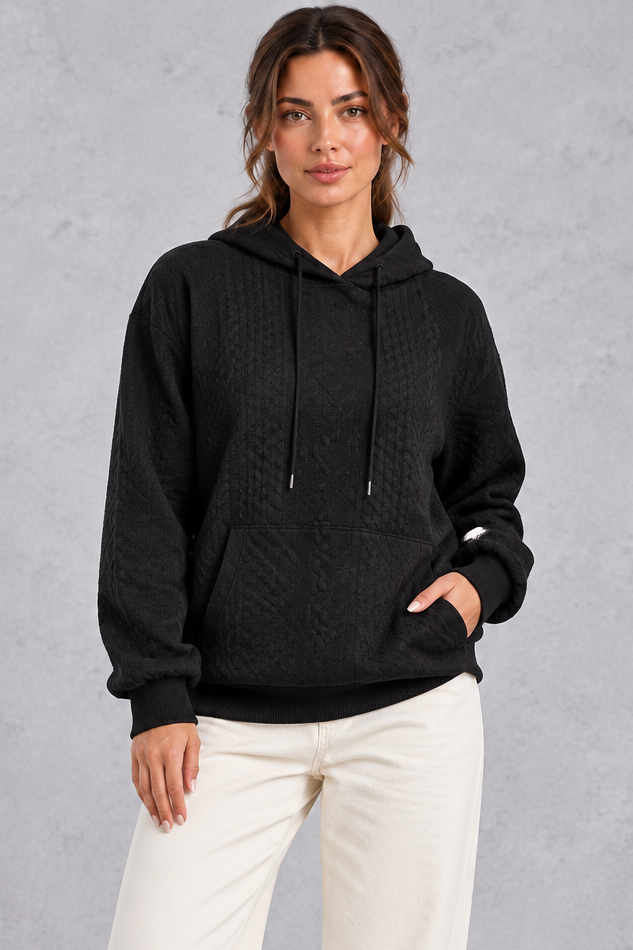 Cable knit hoodie in green