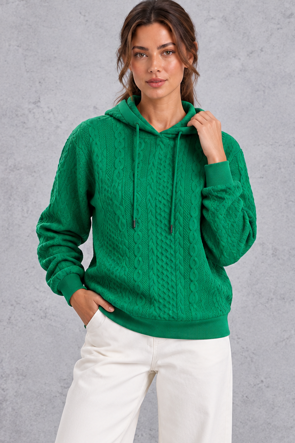 Cable knit hoodie in light green