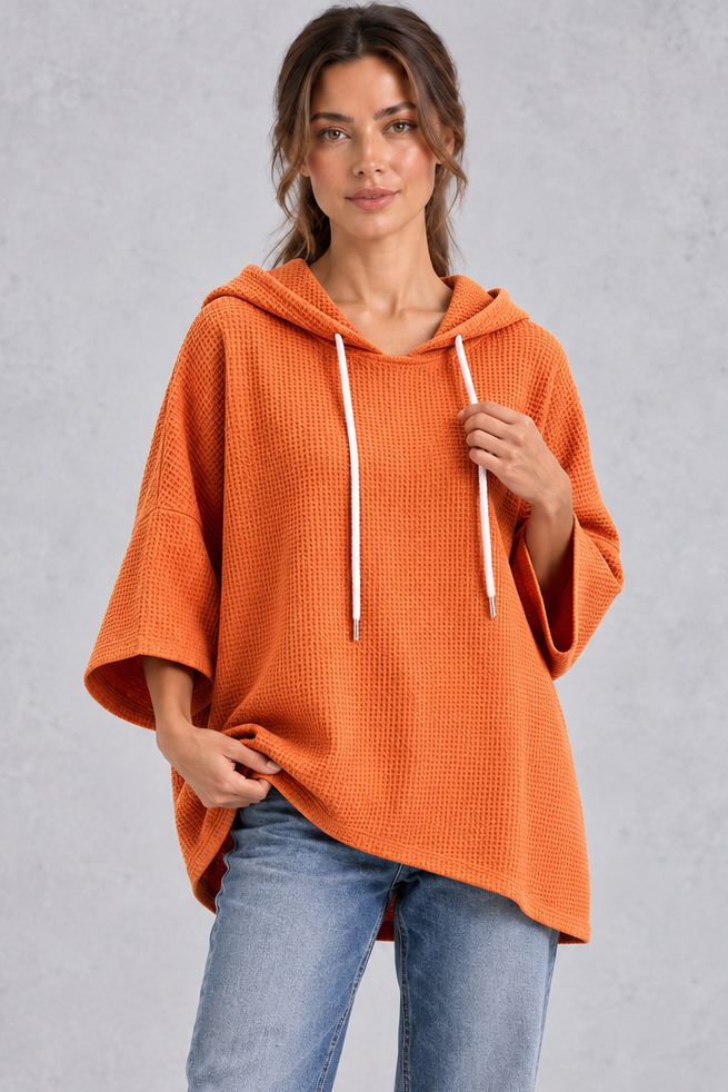 Women's plus size waffle knit hoodie, front view