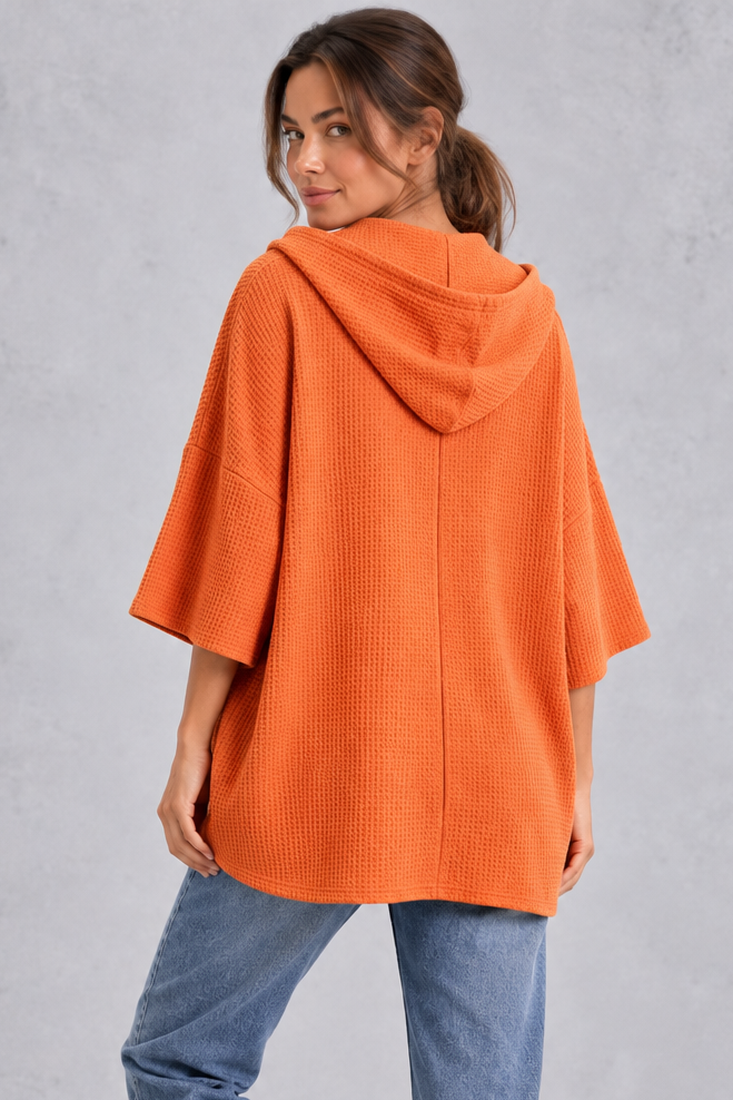 Plus size waffle knit hoodie in red
