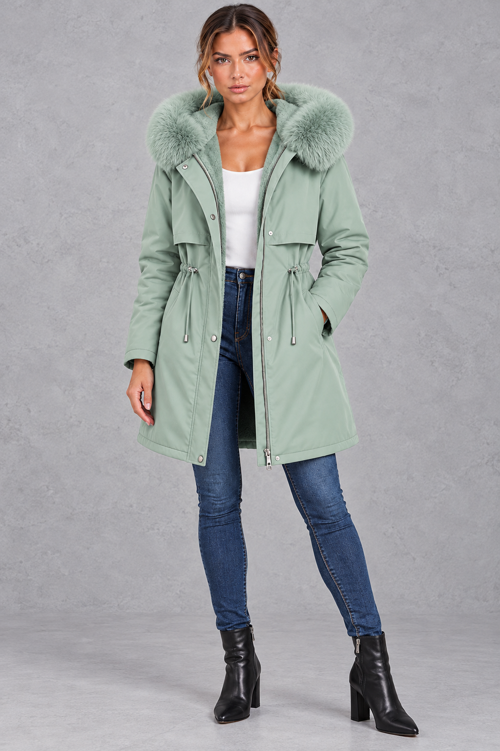 Women's Plush-Lined Hooded Parka – Sage Green