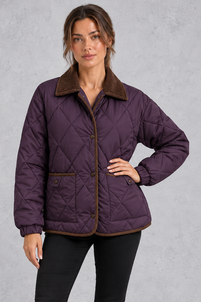 Diamond quilted padded jacket color options laid out side by side