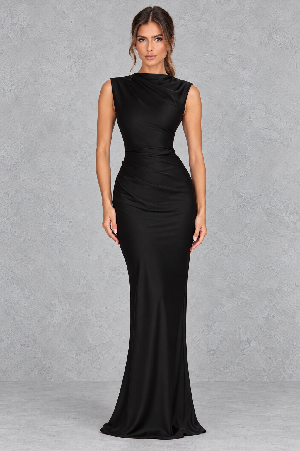 Women's Satin Corset High Neck Maxi Formal Dress - Wedding Guest & Evening