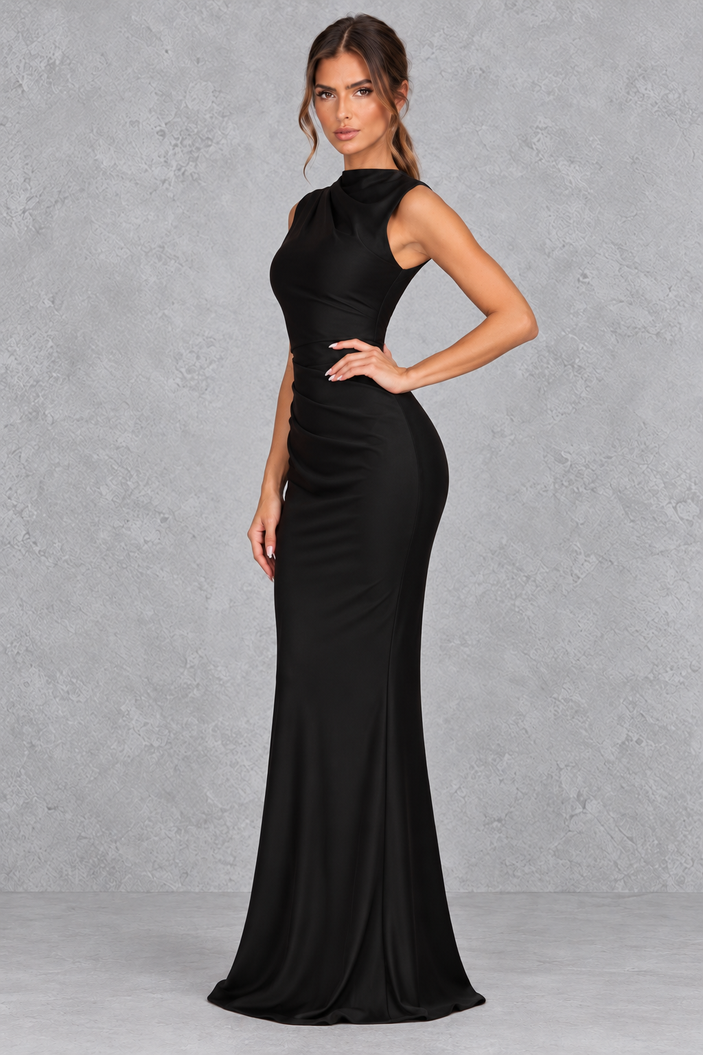 Women's Satin Corset High Neck Maxi Formal Dress - Wedding Guest & Evening