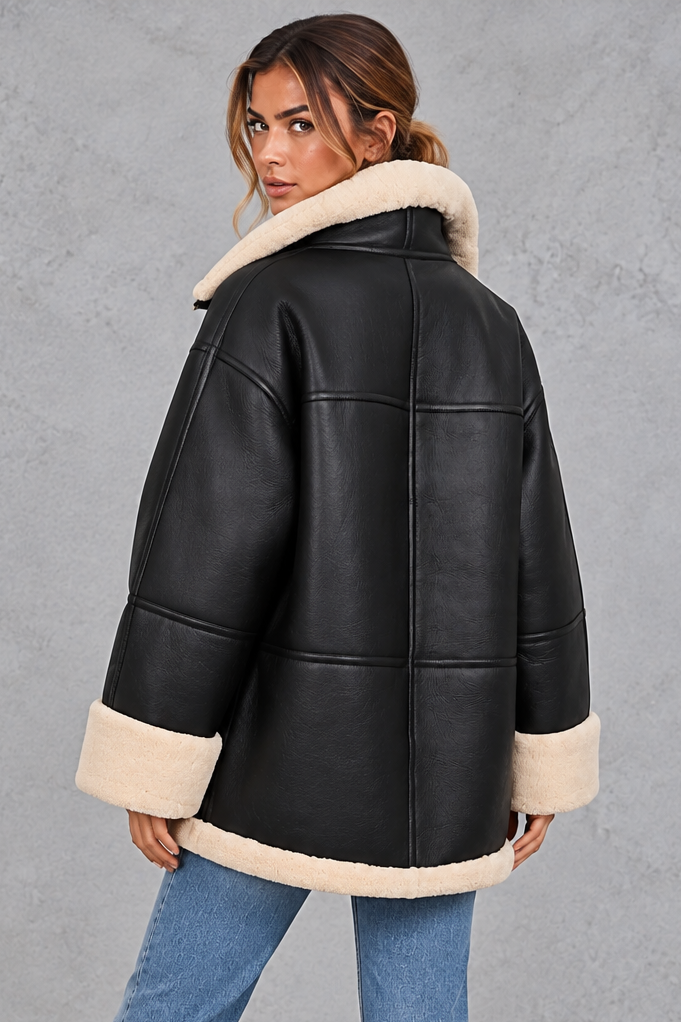Women's Shearling-Lined Faux Leather Coat – Black