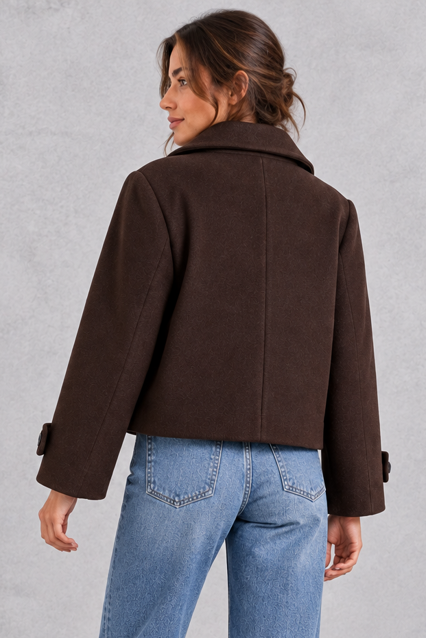 Women's Short Stand Collar Jacket – Chocolate Brown