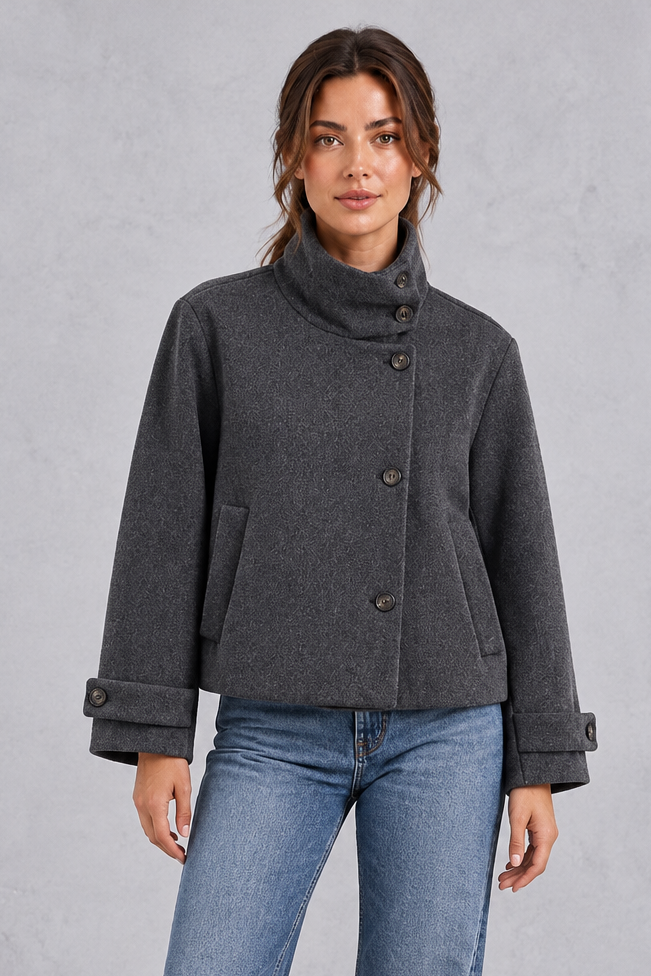 Women's Short Stand Collar Jacket – Charcoal