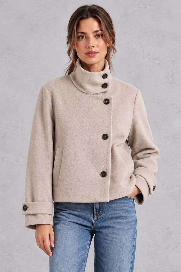 Women's Short Stand Collar Jacket – Oatmeal