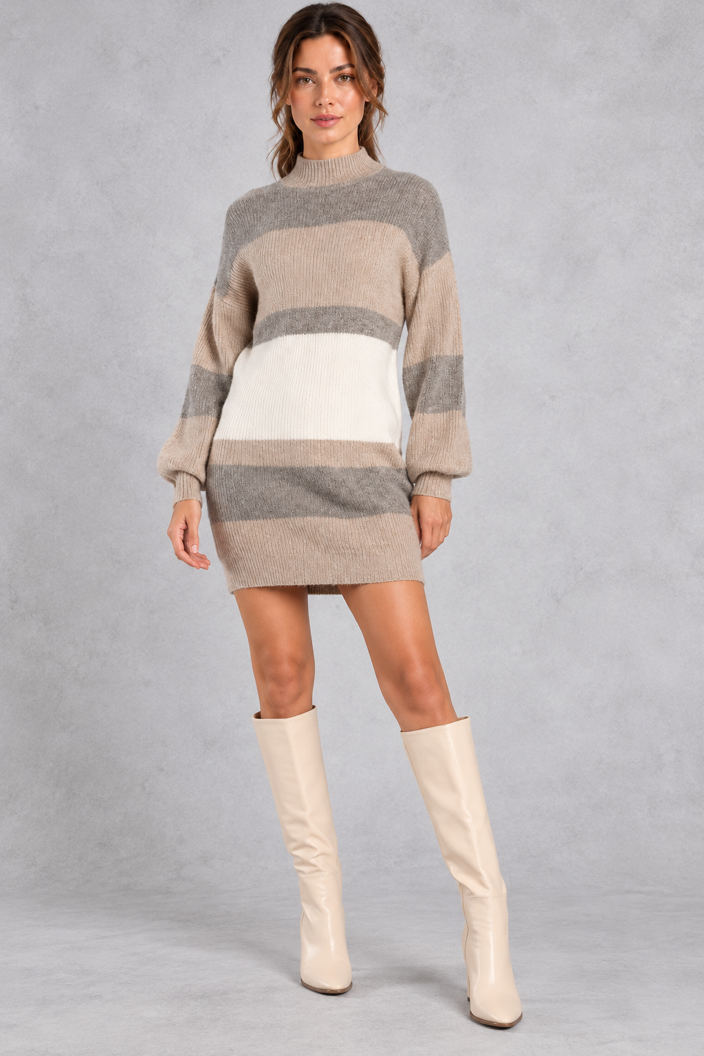 Women's Colorblock Sweater Dress – Neutral Stripe