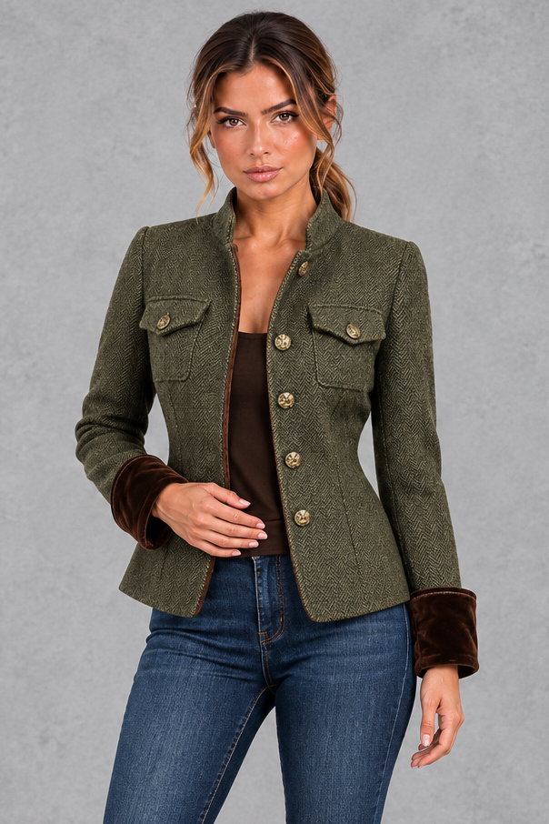 Women's Tailored Herringbone Blazer – Olive