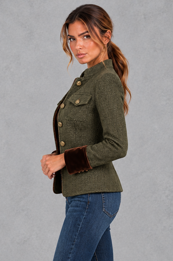 Women's Tailored Herringbone Blazer – Olive