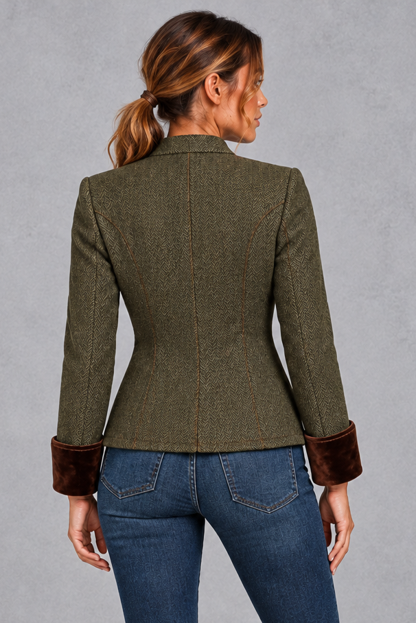 Women's Tailored Herringbone Blazer – Olive
