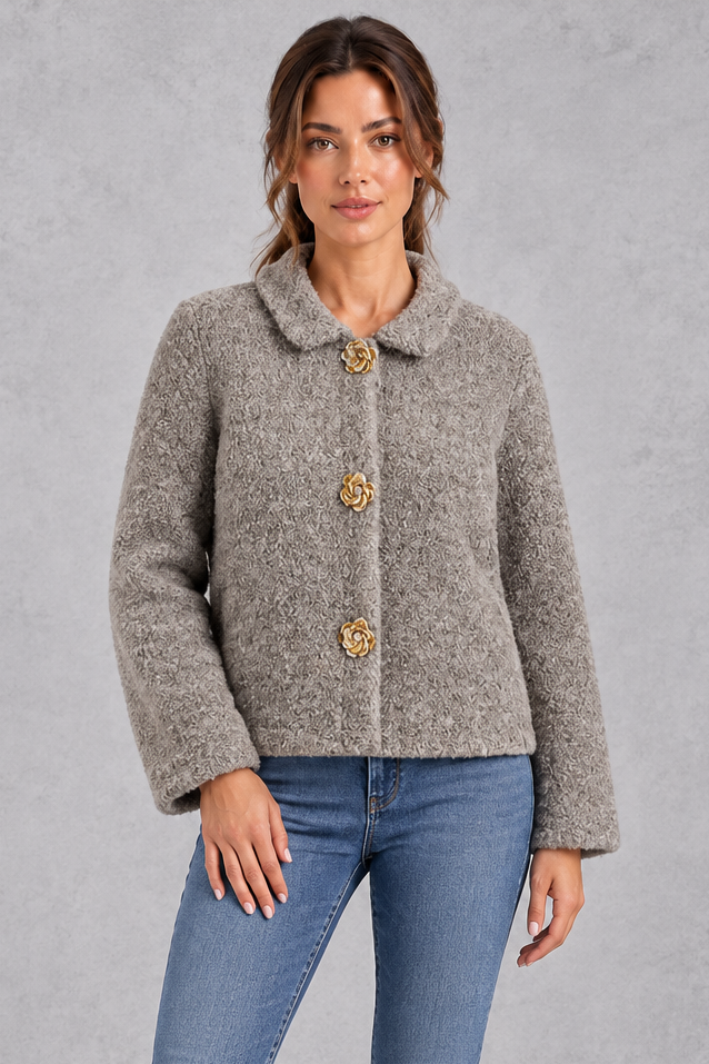 Women's Boxy Teddy Jacket – Gray