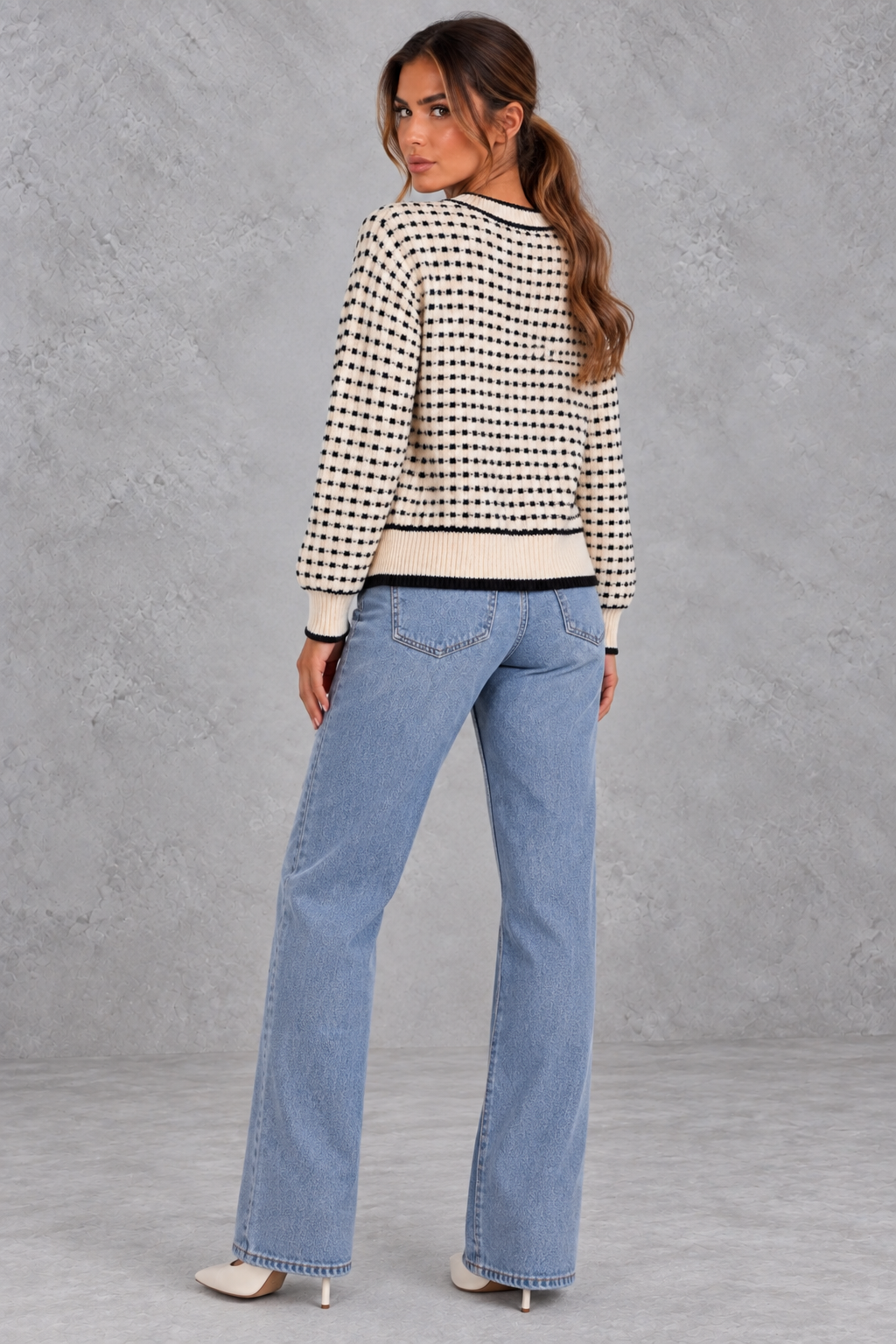 Detail of textured knit and chest pocket