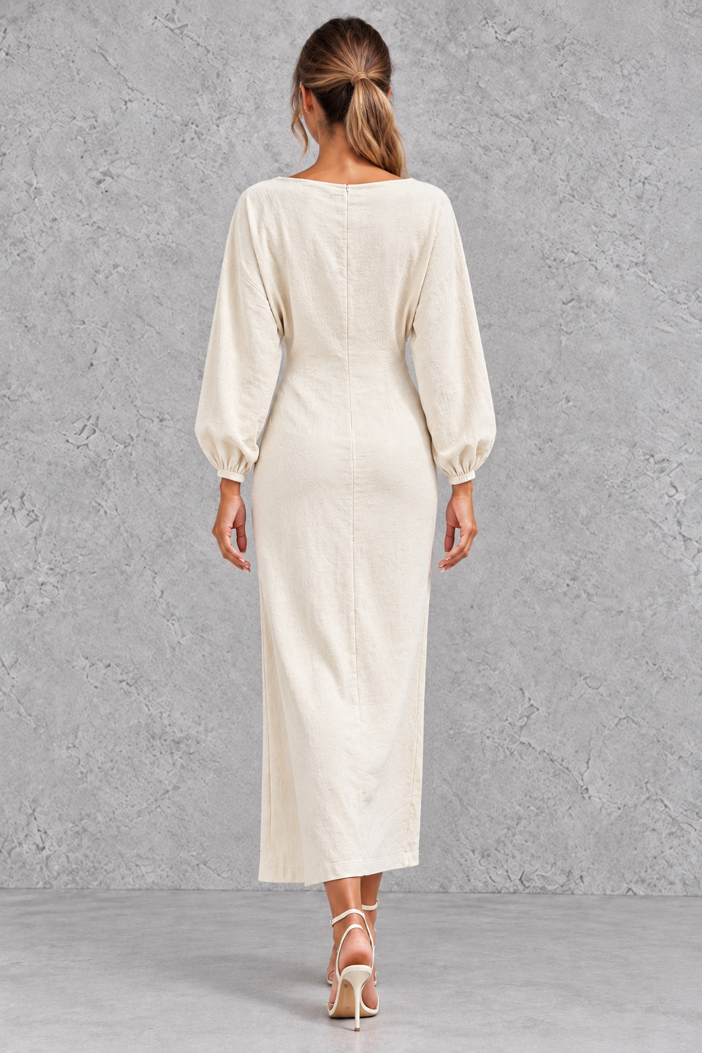 Women's Cowl Neck Long Sleeve Midi Party Dress - Office & Wedding Guest