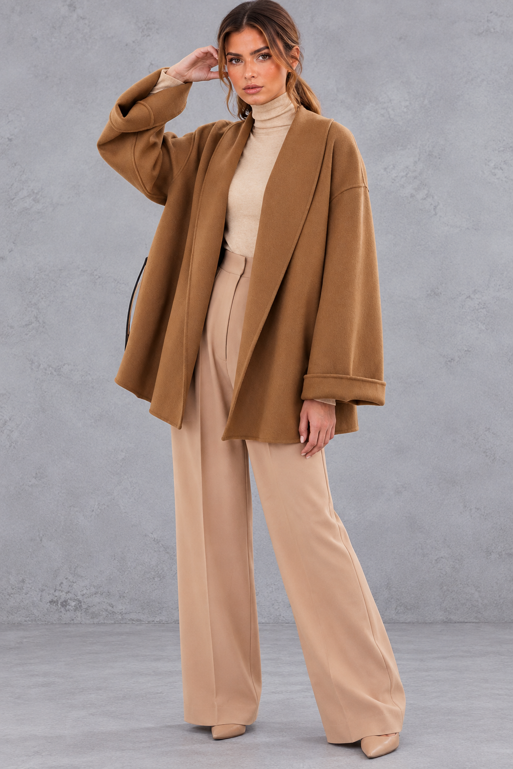 Women's Belted Shawl Collar Wrap Coat – Camel