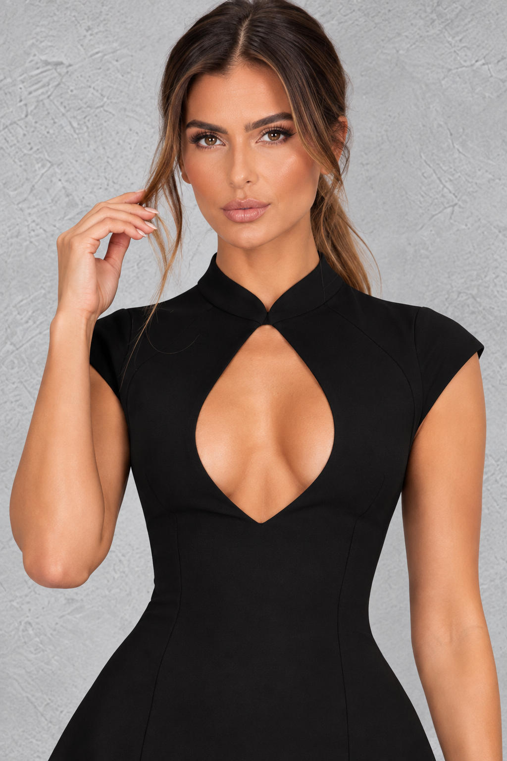 Women's Black Keyhole A-Line Mini Party Dress - Date Night & Holiday