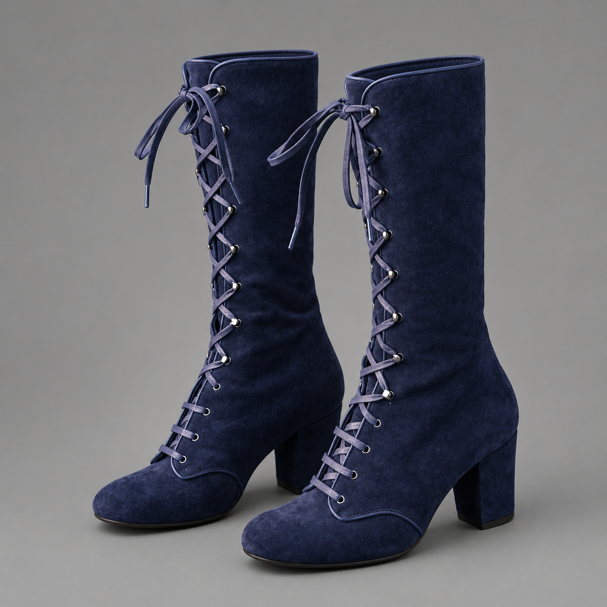 Shop women’s blue lace-up ankle boots with a denim-inspired finish and stable block heel. Stylish casual boots for weekends, concerts and nights out.