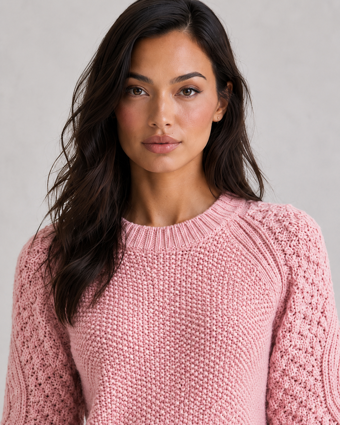 Women's classic knit sweater in soft wool-look fabric with crew neckline, long sleeves, and relaxed fit for elegant autumn and winter styling.