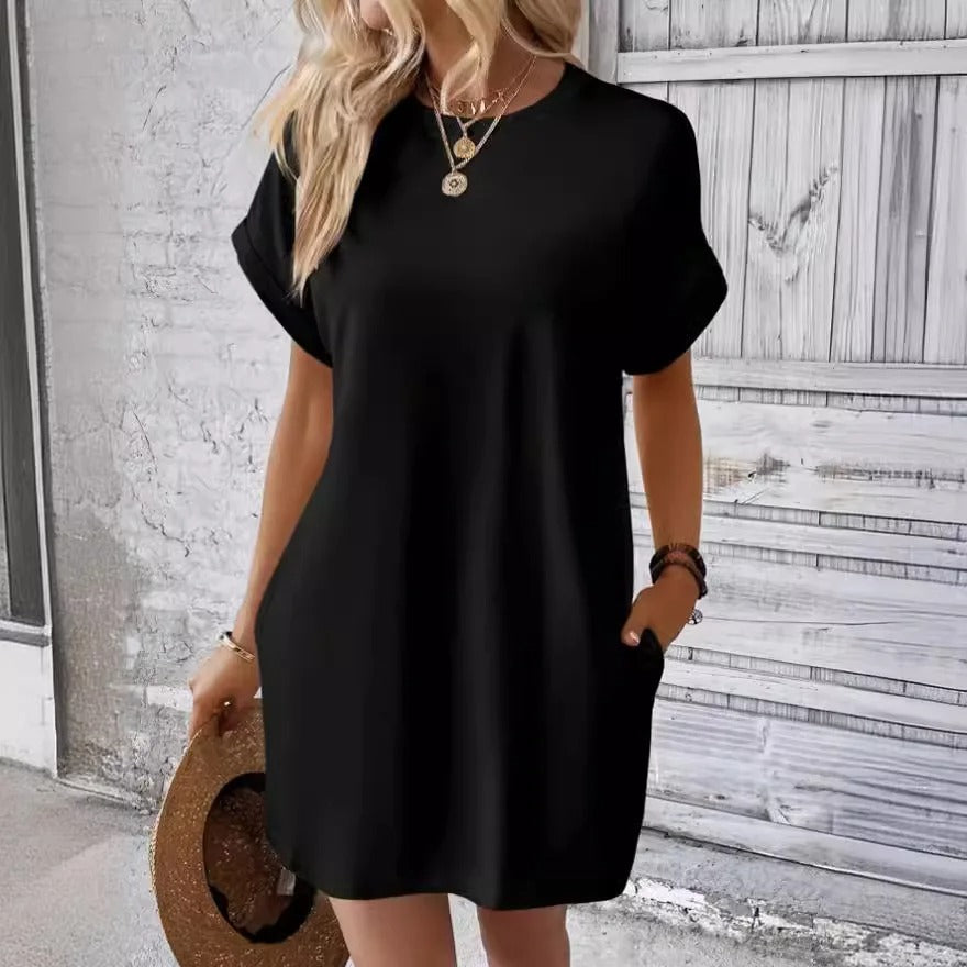 Women’s T-shirt dress in soft cotton blend with short sleeves