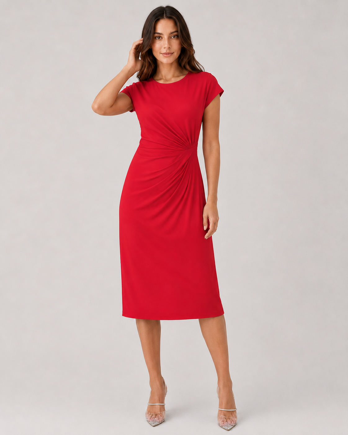 Shop the Women’s Cotton Midi Dress featuring a tailored fit, breathable premium cotton, and timeless style perfect for work, weddings, and more.