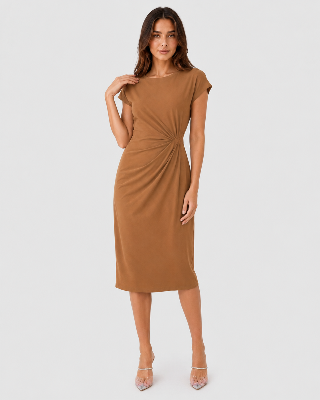 Shop the Women’s Cotton Midi Dress featuring a tailored fit, breathable premium cotton, and timeless style perfect for work, weddings, and more.