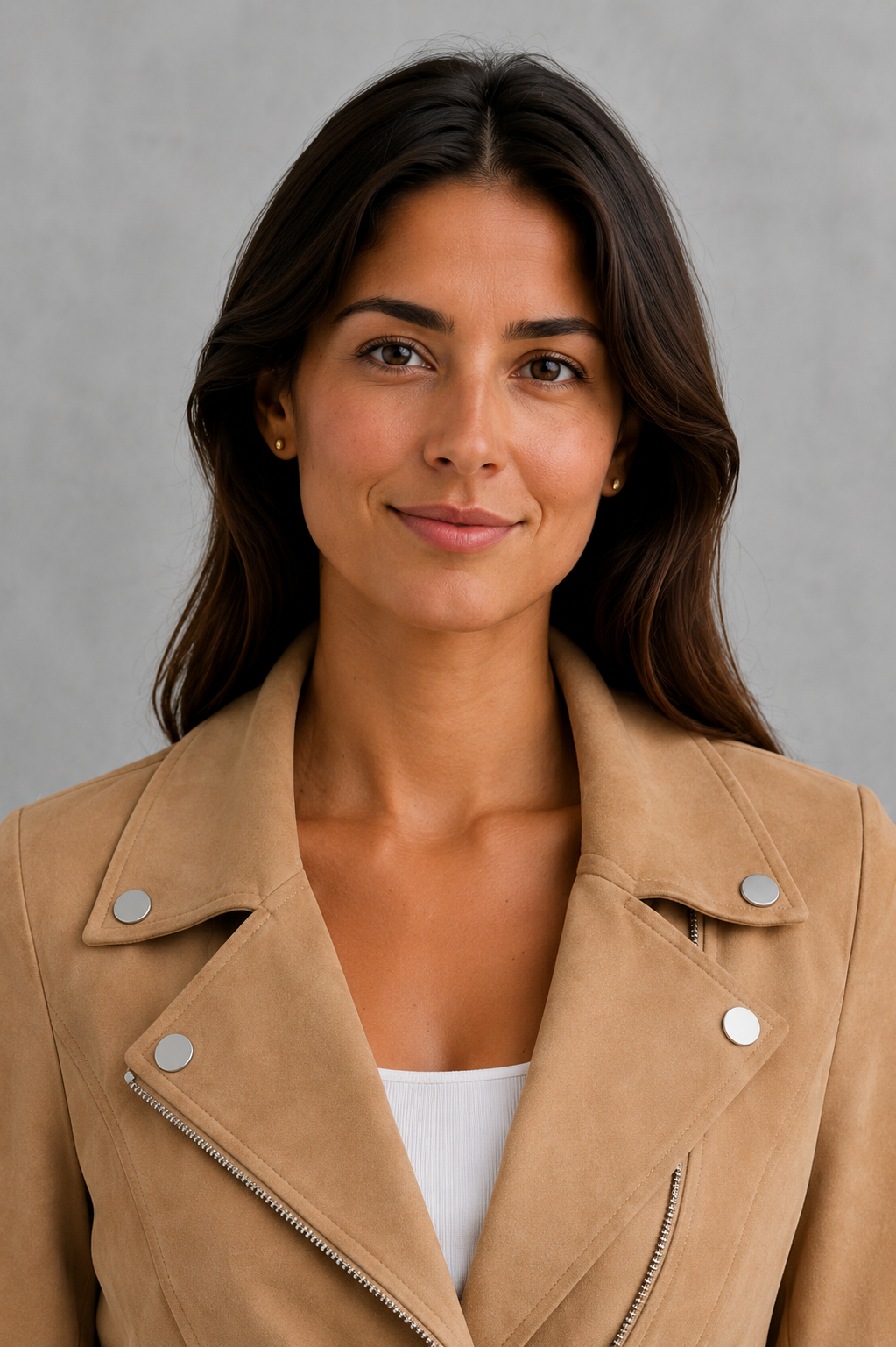 Women’s cropped suede-look jacket with a soft textured finish, flattering regular fit, structured silhouette, and modern cropped length.